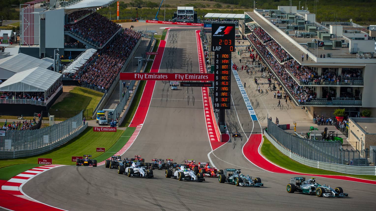 Race cars on track at Circuit of the Americas F1 Race