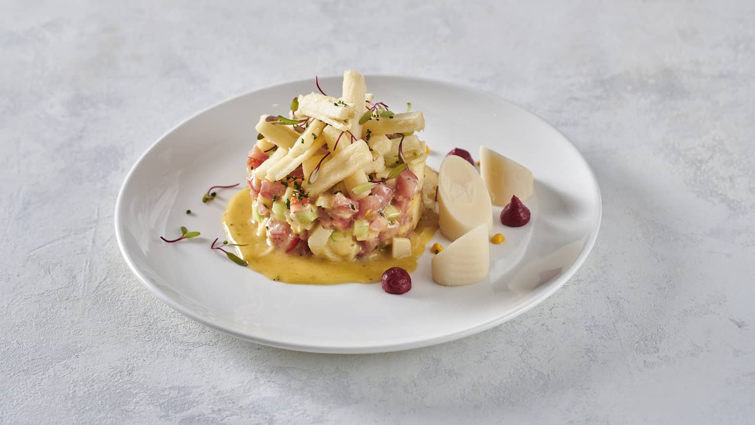 Hearts of Palm Salad with Cucumbers, Tomatoes, Onion, Citrus Dressing and Honey