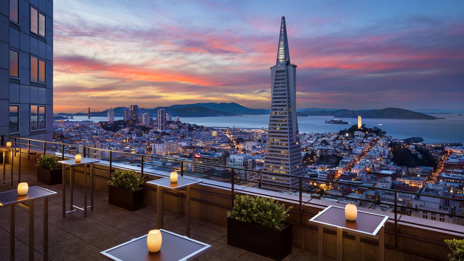 The sunset view over San Francisco from Four Seasons Hotel San Francisco at Embarcadero
