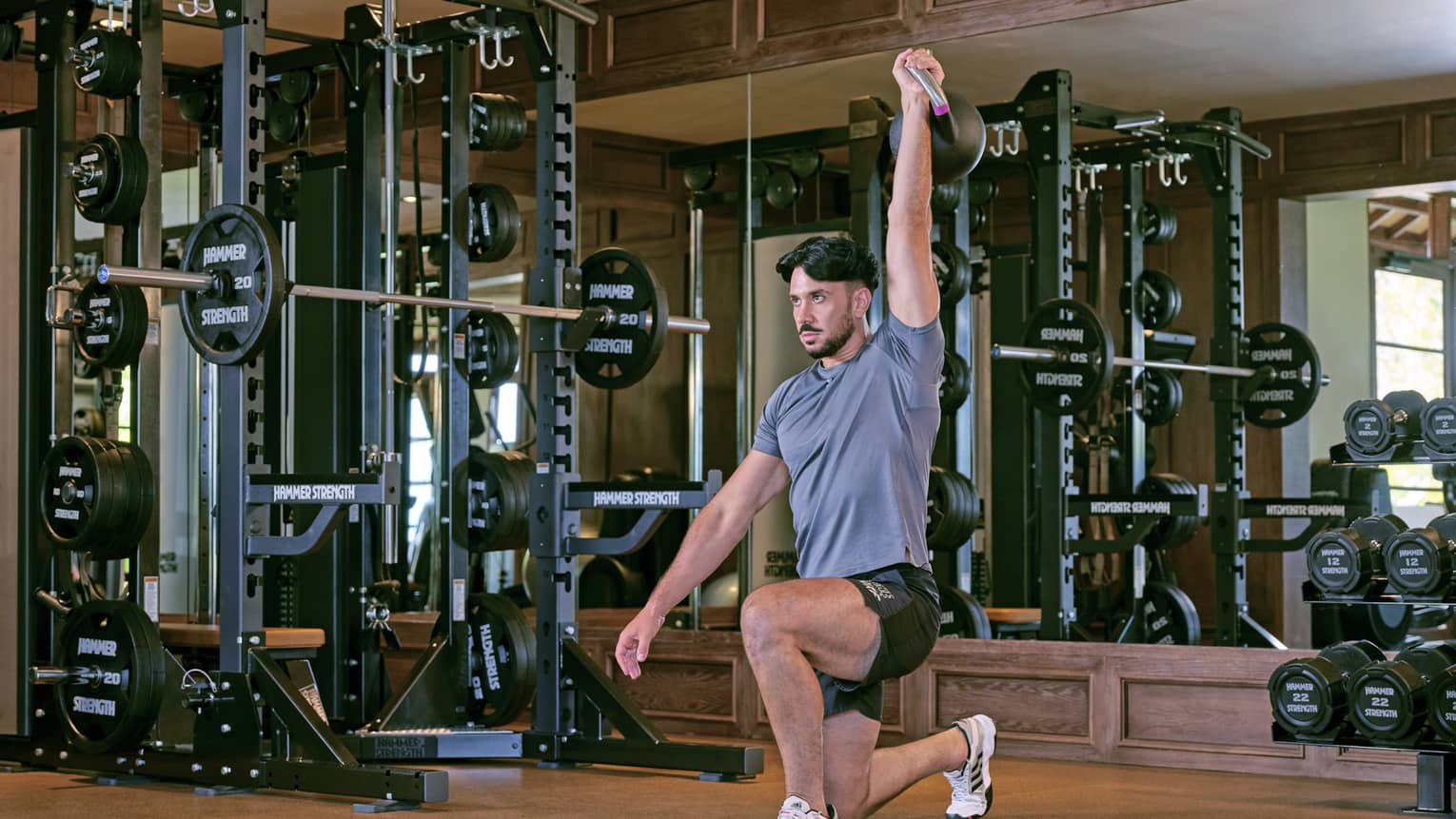 Man works out in gym