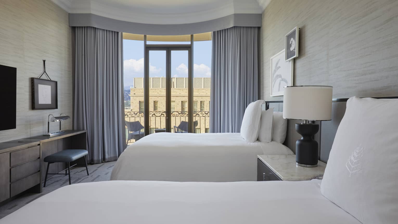 Hotel room with two double beds