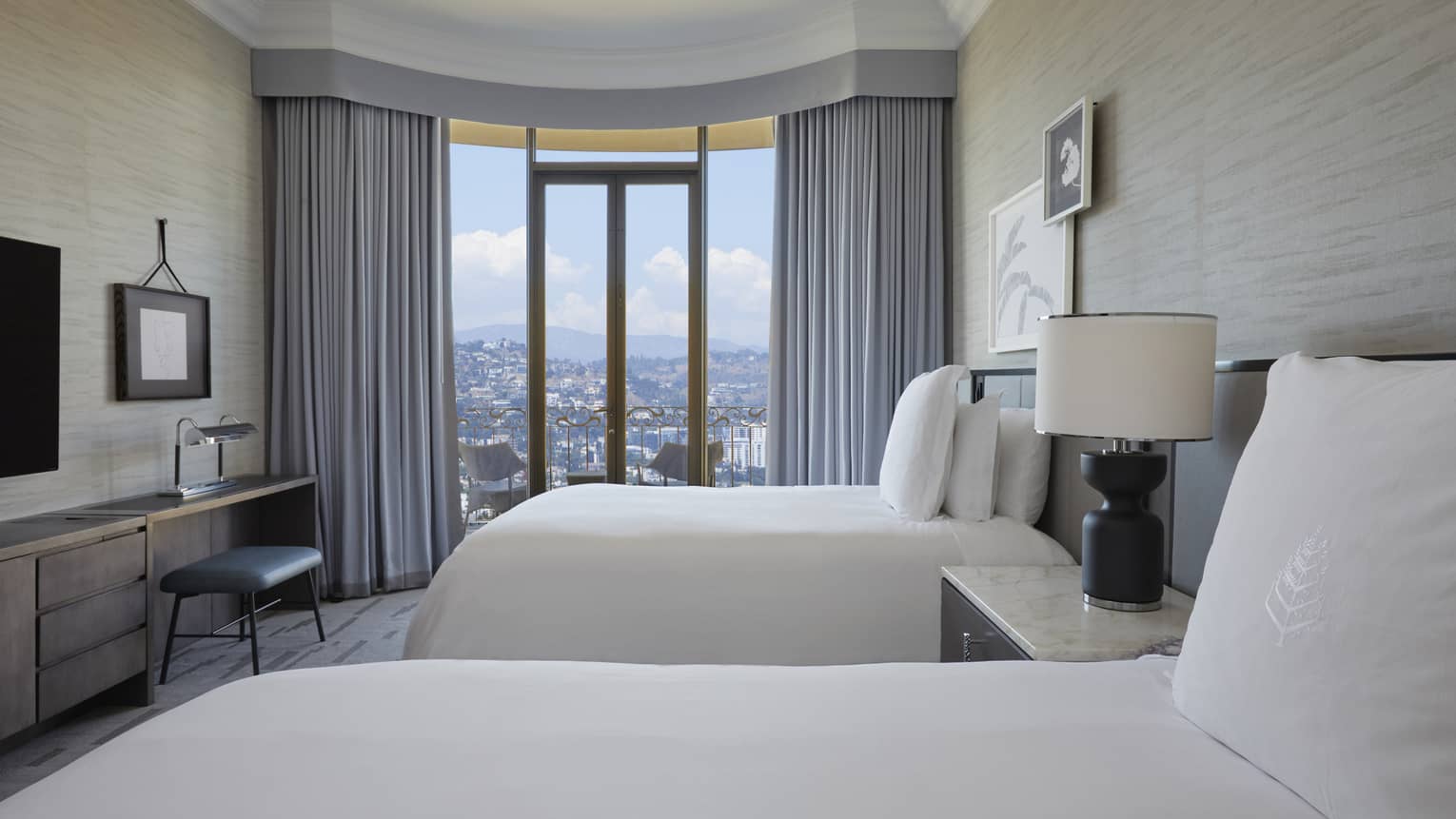 Hotel room with two double beds