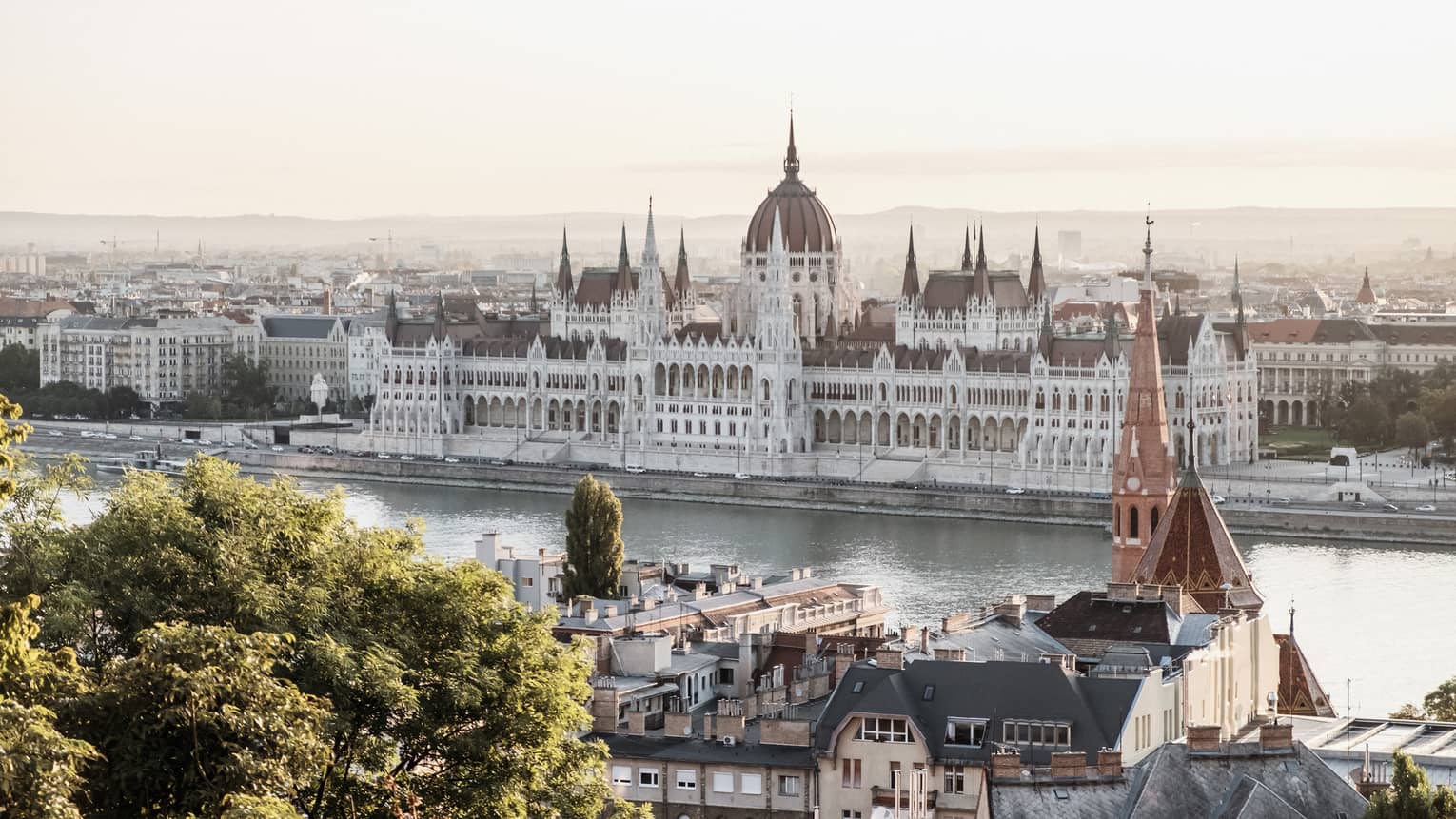 Daytime views of Buda Castle and the Danube River