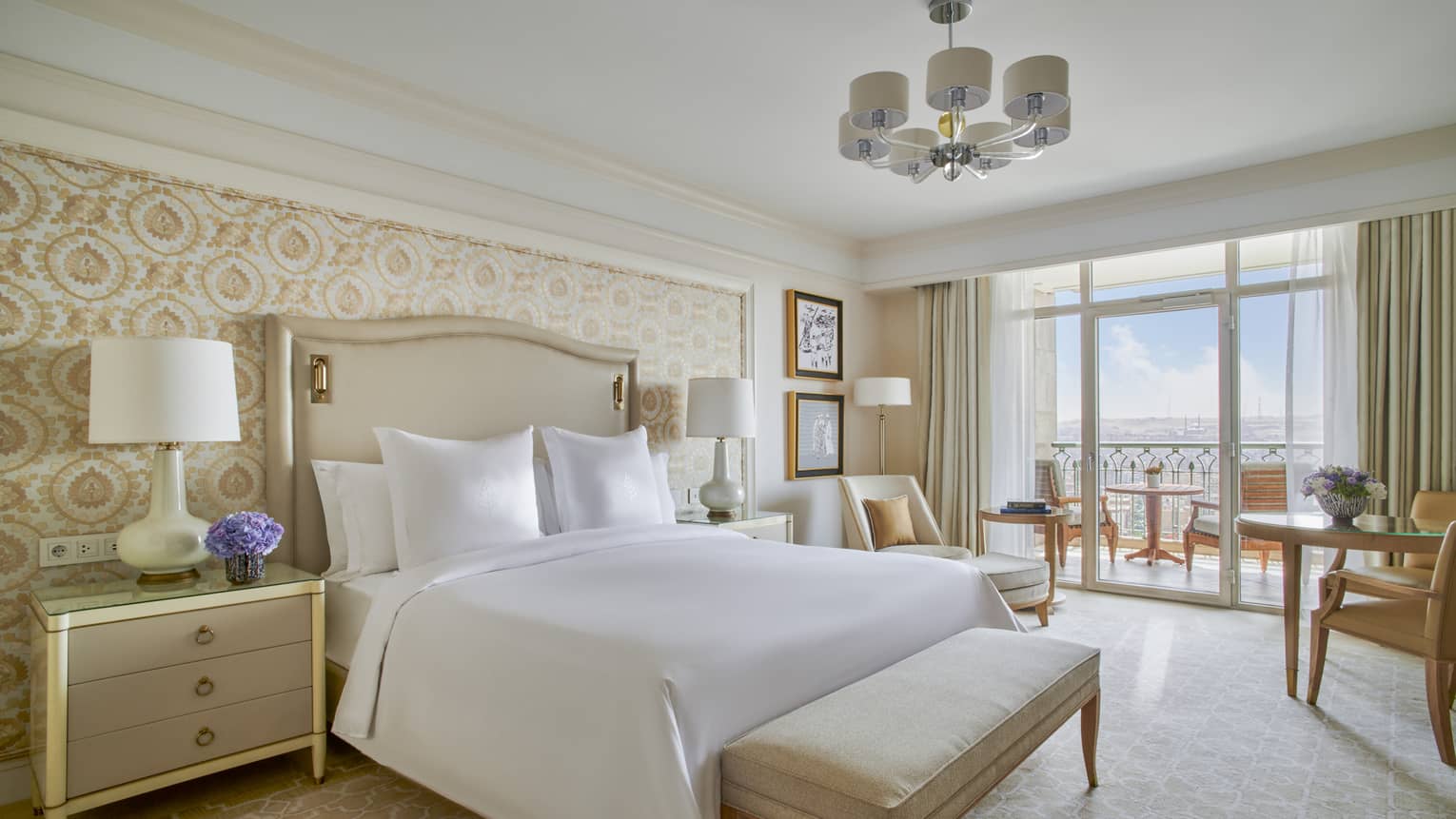 Elegant and airy hotel room with balcony