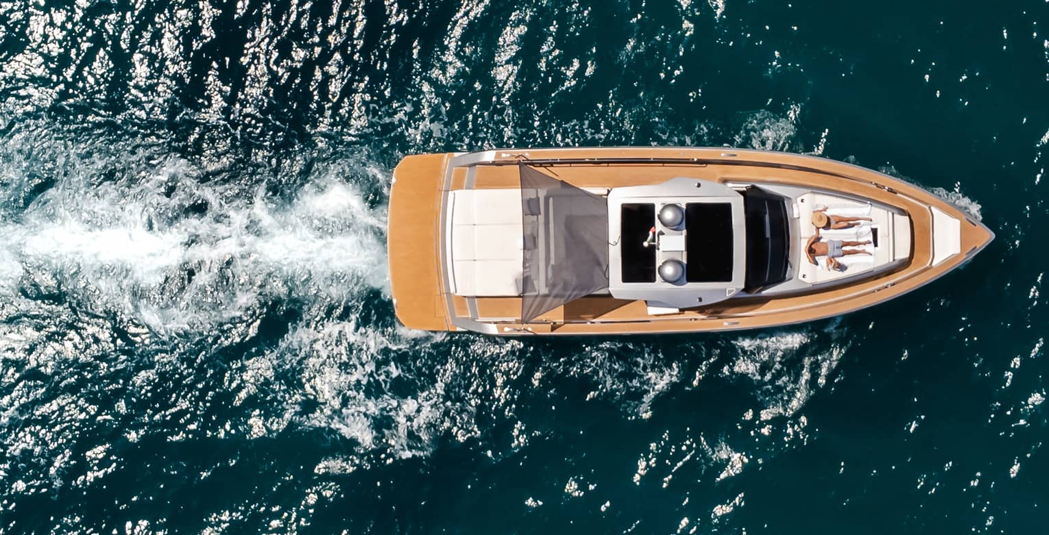 Aerial view of a private yacht at sea