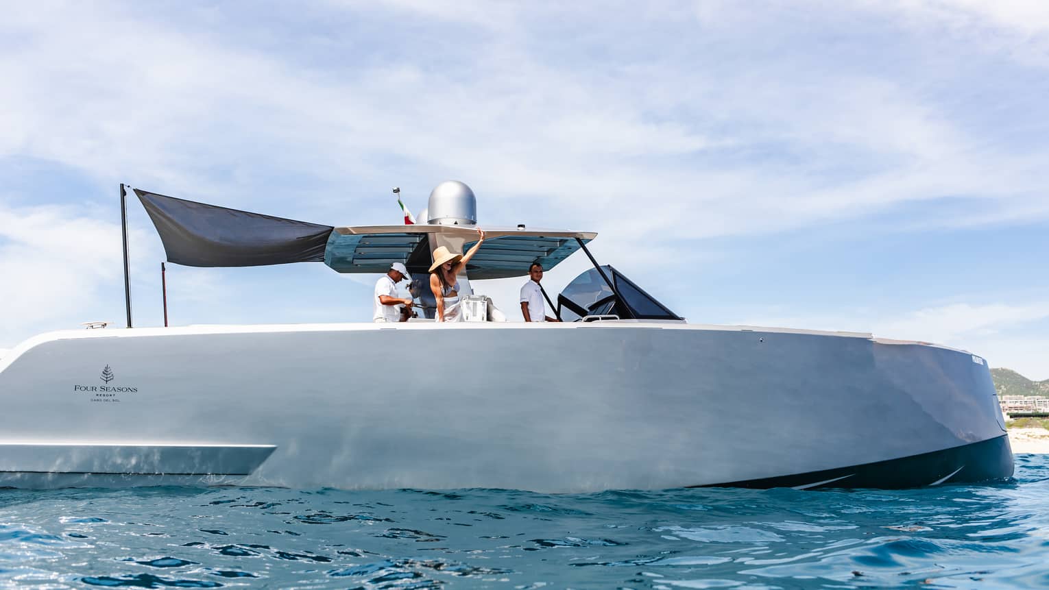 Close-up view of private Four Seasons yacht on the water