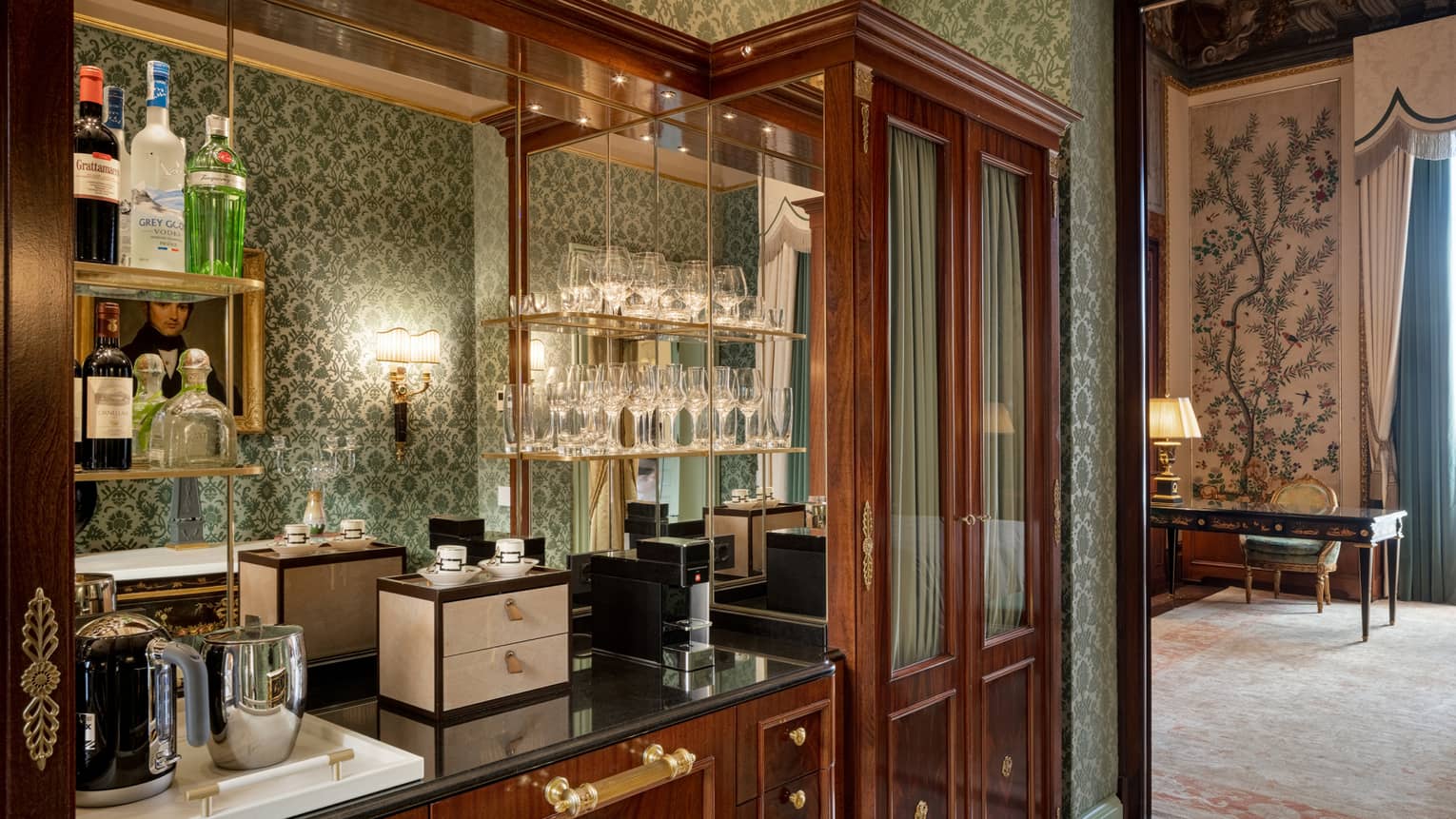 Built-in bar and coffee counter in Gallery Suite at Four Seasons Hotel Florence