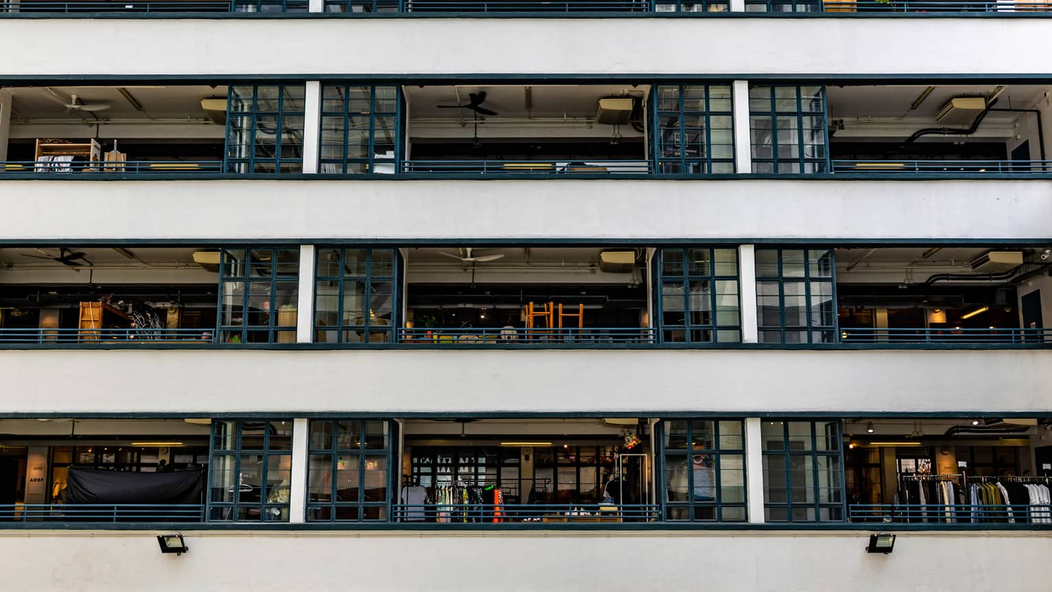 A city building, facing rows of floors