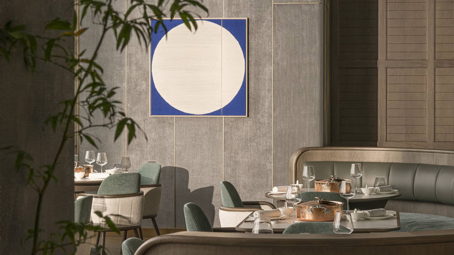Contemporary dining seating at restaurant Charm at Four Seasons Hotel Hangzhou at Hangzhou Centre
