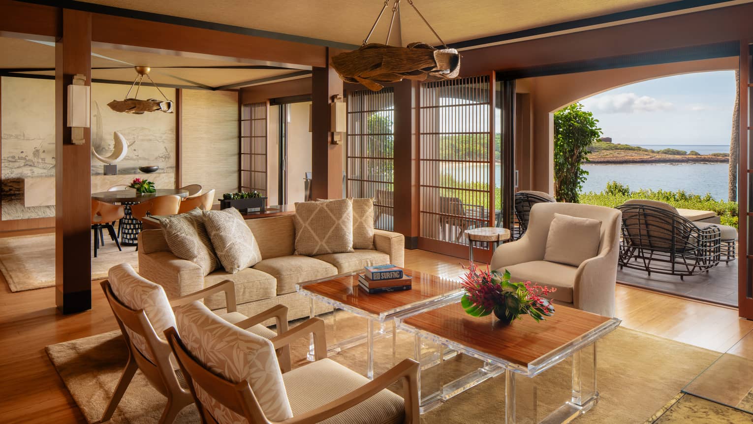 Luxury resort suite living room with ocean view
