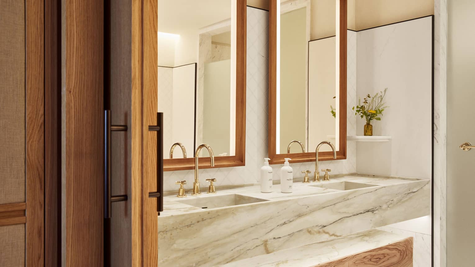 Marble vanity of modern suite bathroom at Four Seasons Resort Mallorca