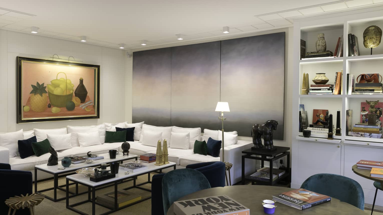 Living room with L shaped couch.