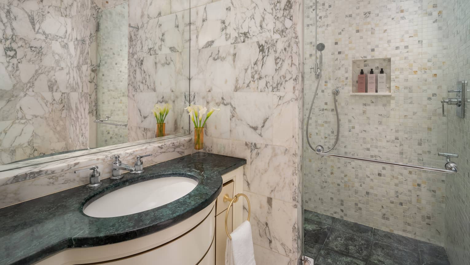 Italian marble bathroom with walk-in shower