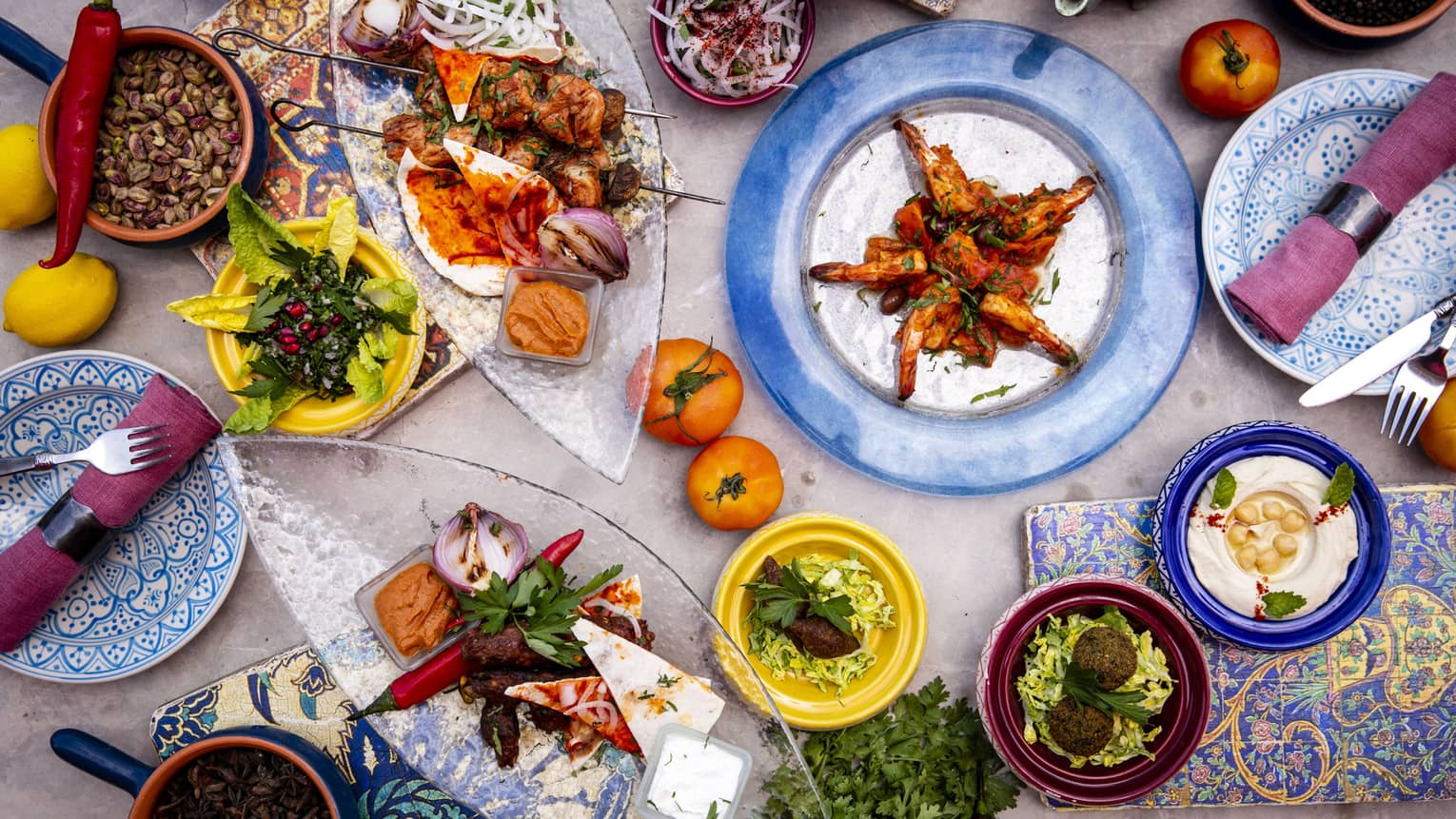 An aerial view of colourful vegetable dished at Al Barakat