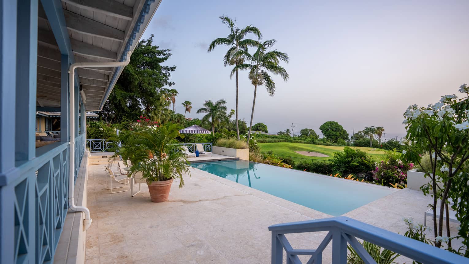 Private villa terrace in Nevis with infinity pool