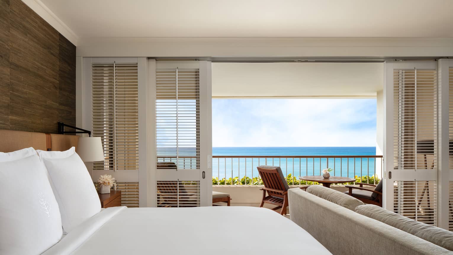 Hotel room with ocean-view balcony