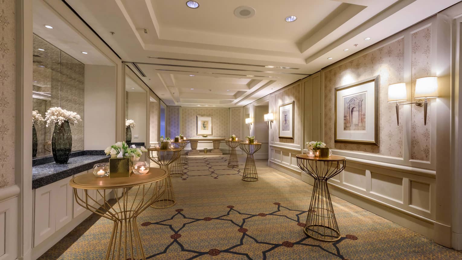 Elegant meeting room foyer with wall sconces