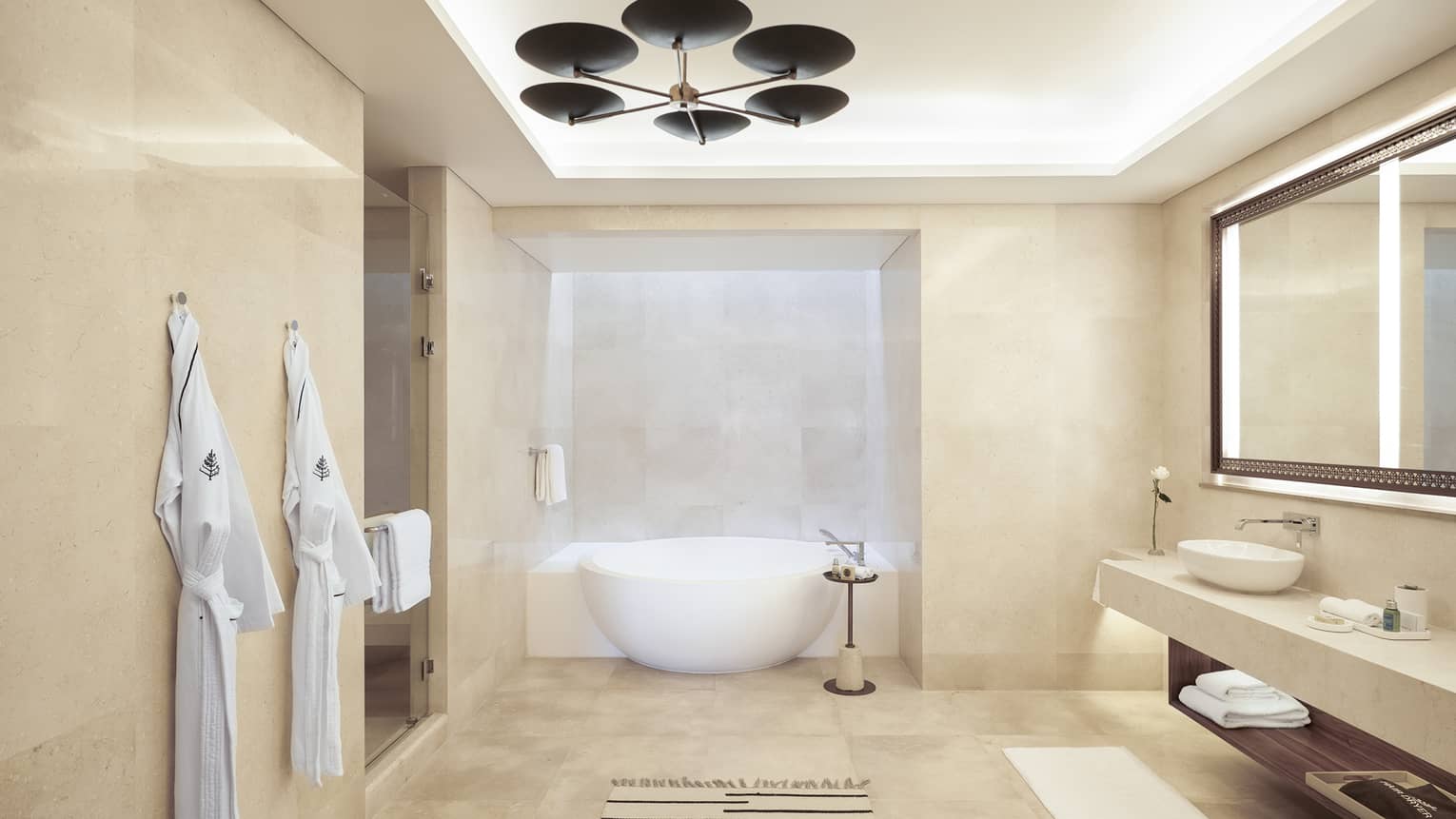 Large bathroom with standalone tub