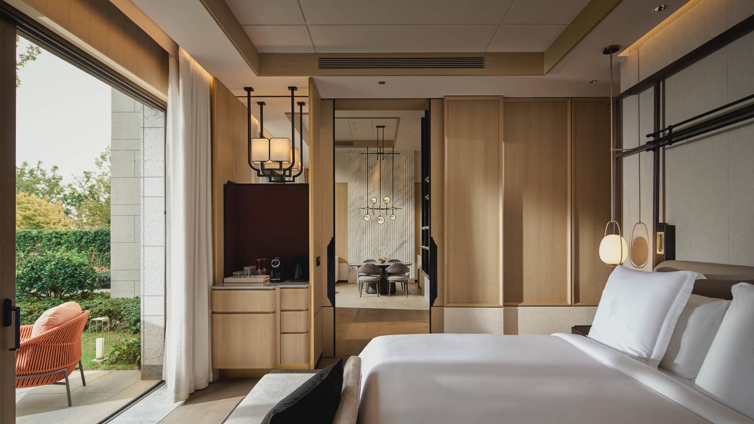 Bedroom with king bed and walk-out garden terrace