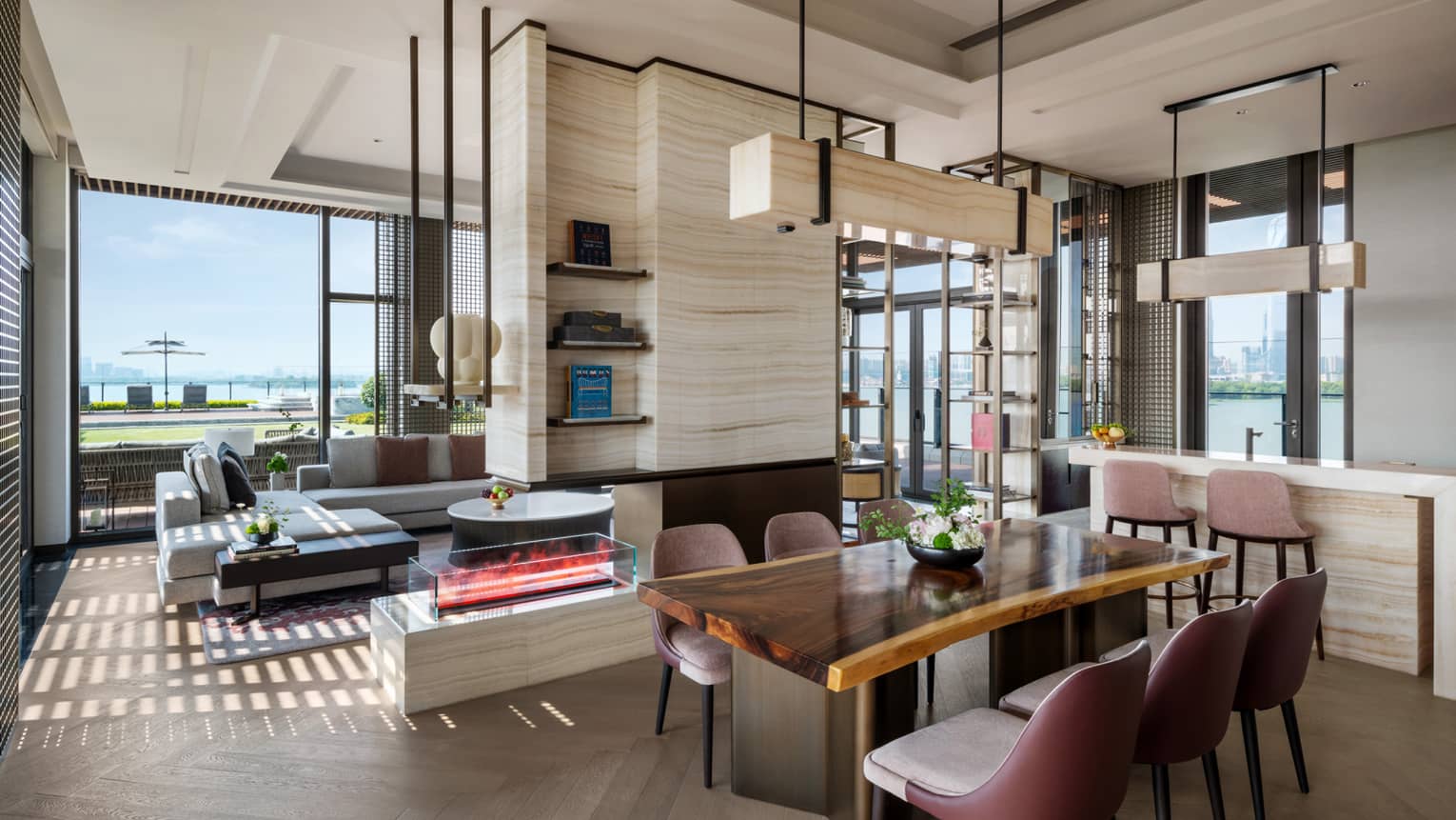Great room of high-ceilinged Penthouse Suite at Four Seasons Hotel Suzhou