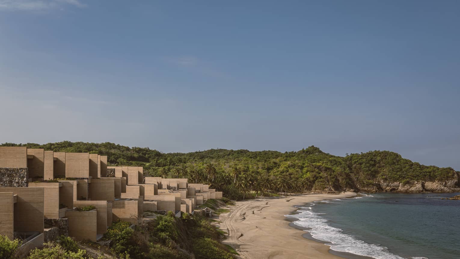 Ocean, beach and resort buildings