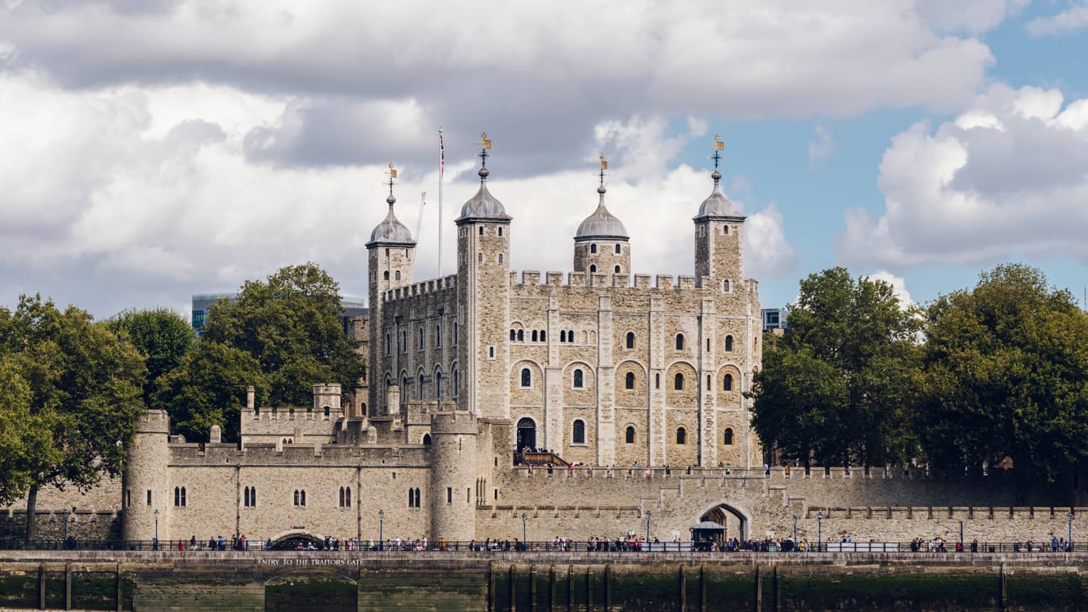 Tower of London under sky dappled with clouds