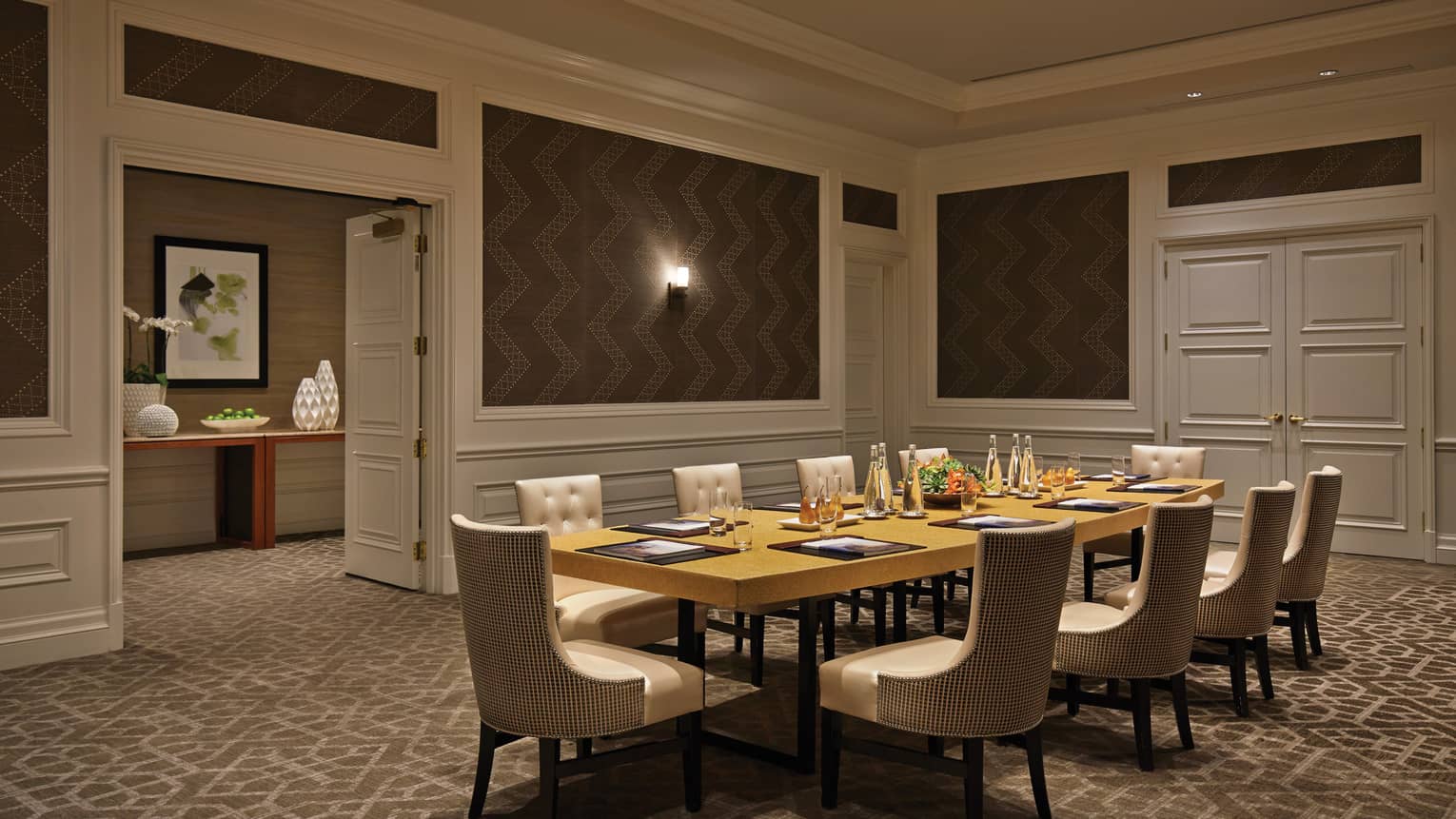 Private meeting table with agendas in Cottonwood Room 