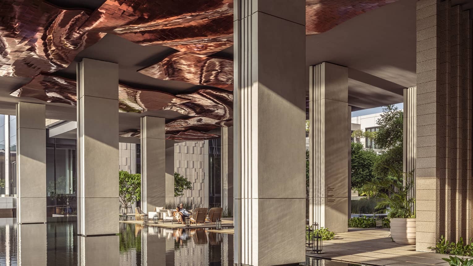 Central Courtyard with floor-to-ceiling columns and copper-plated ceiling