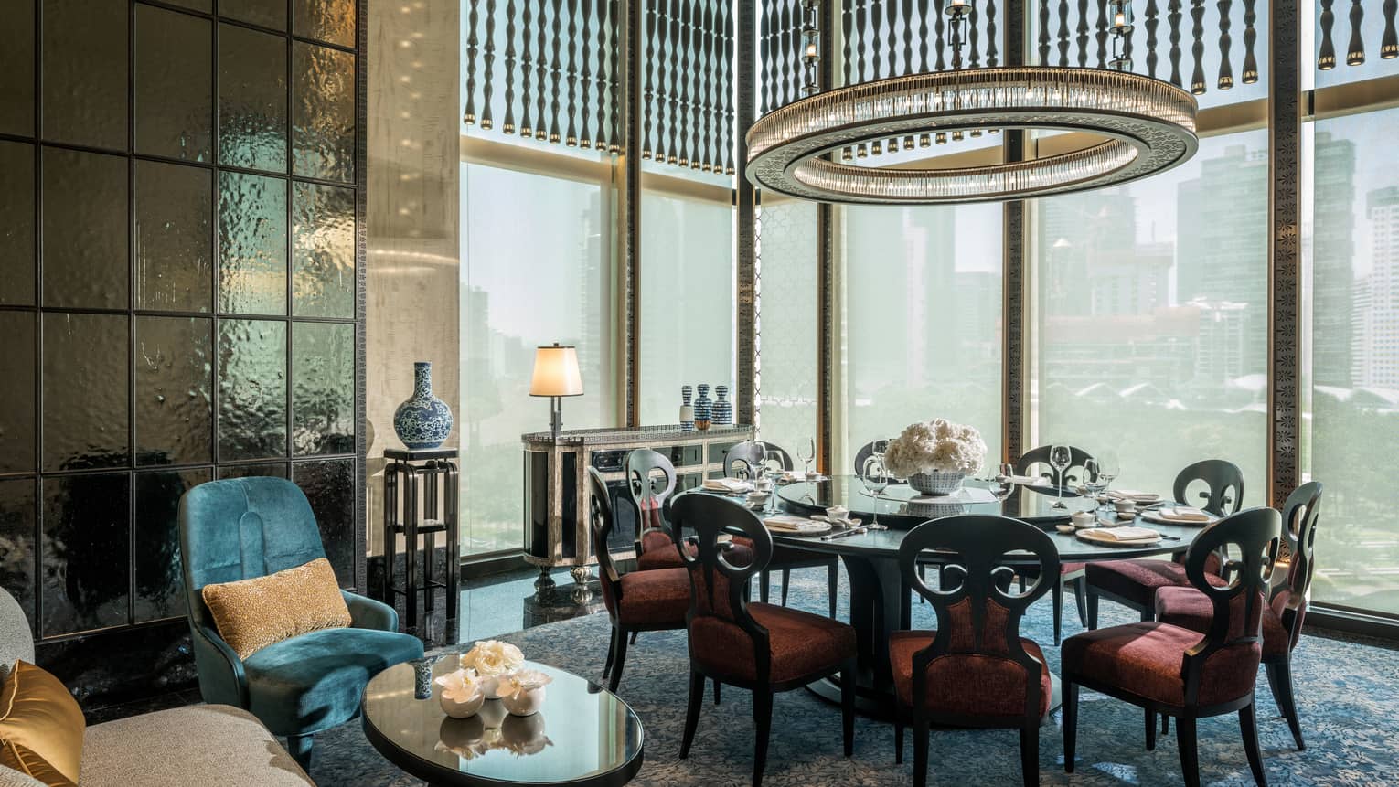 Yun House Private Dining table with a view to the city
