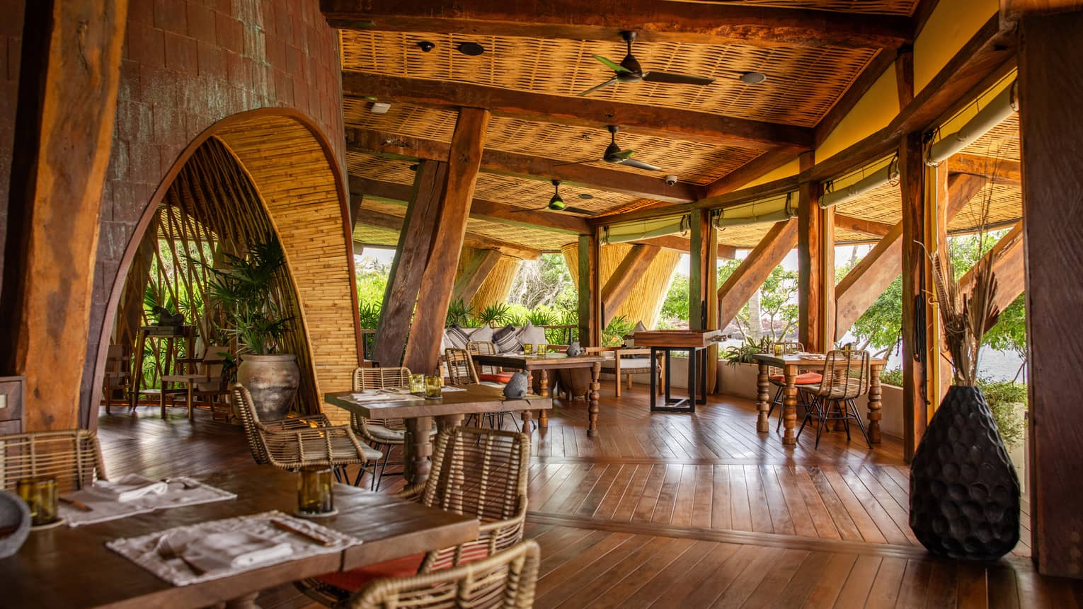 Covered open-air restaurant at Mexican resort