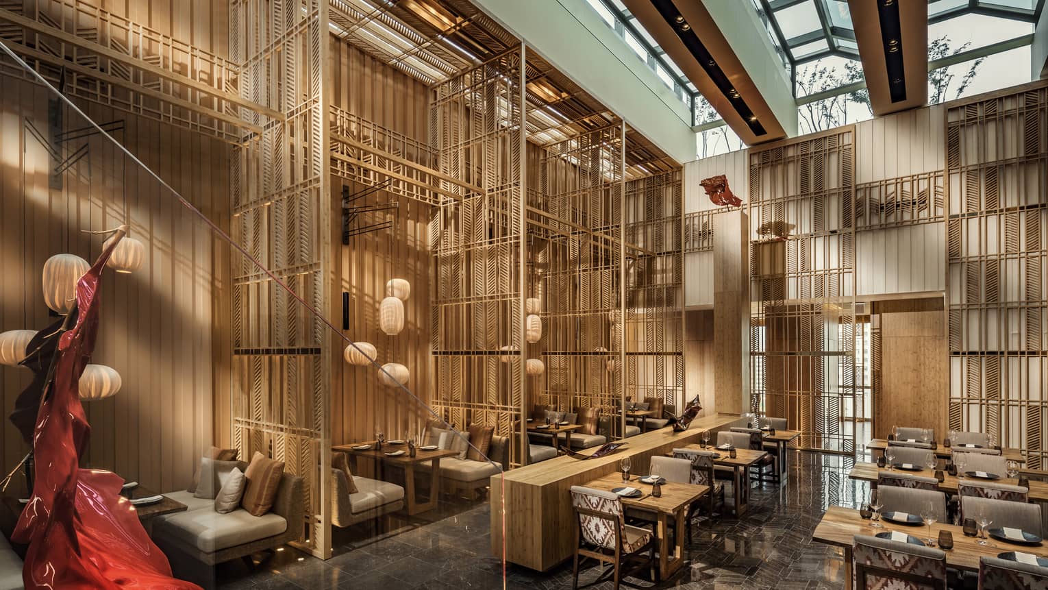 Kioku seating area with natural light from the skylights