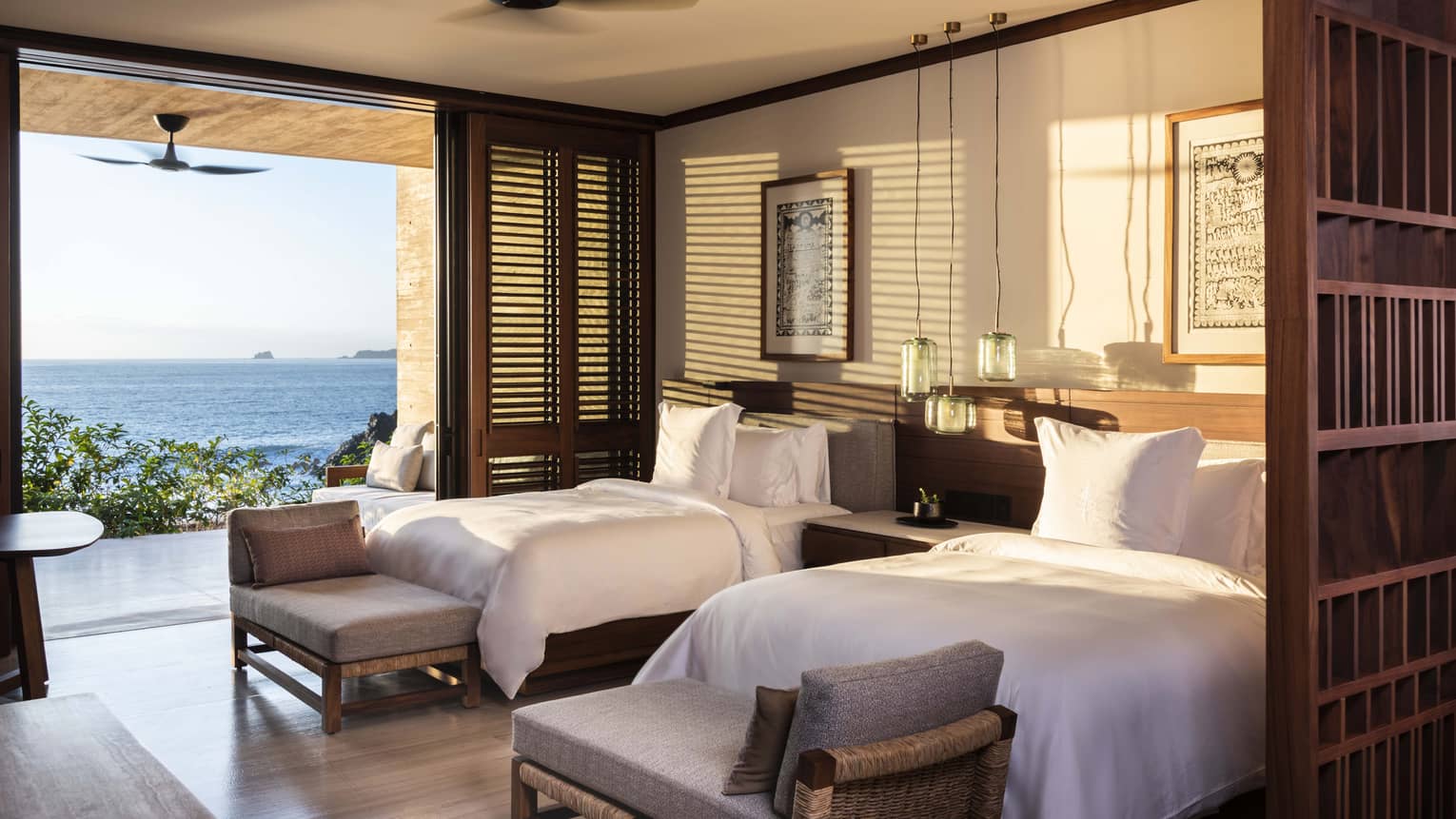 Hotel room with two double beds and walk-out, beachfront terrace