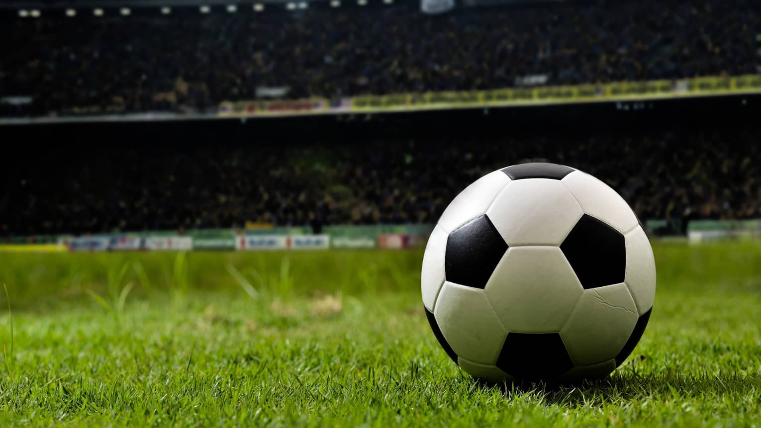 Soccer ball on the grass in a field.