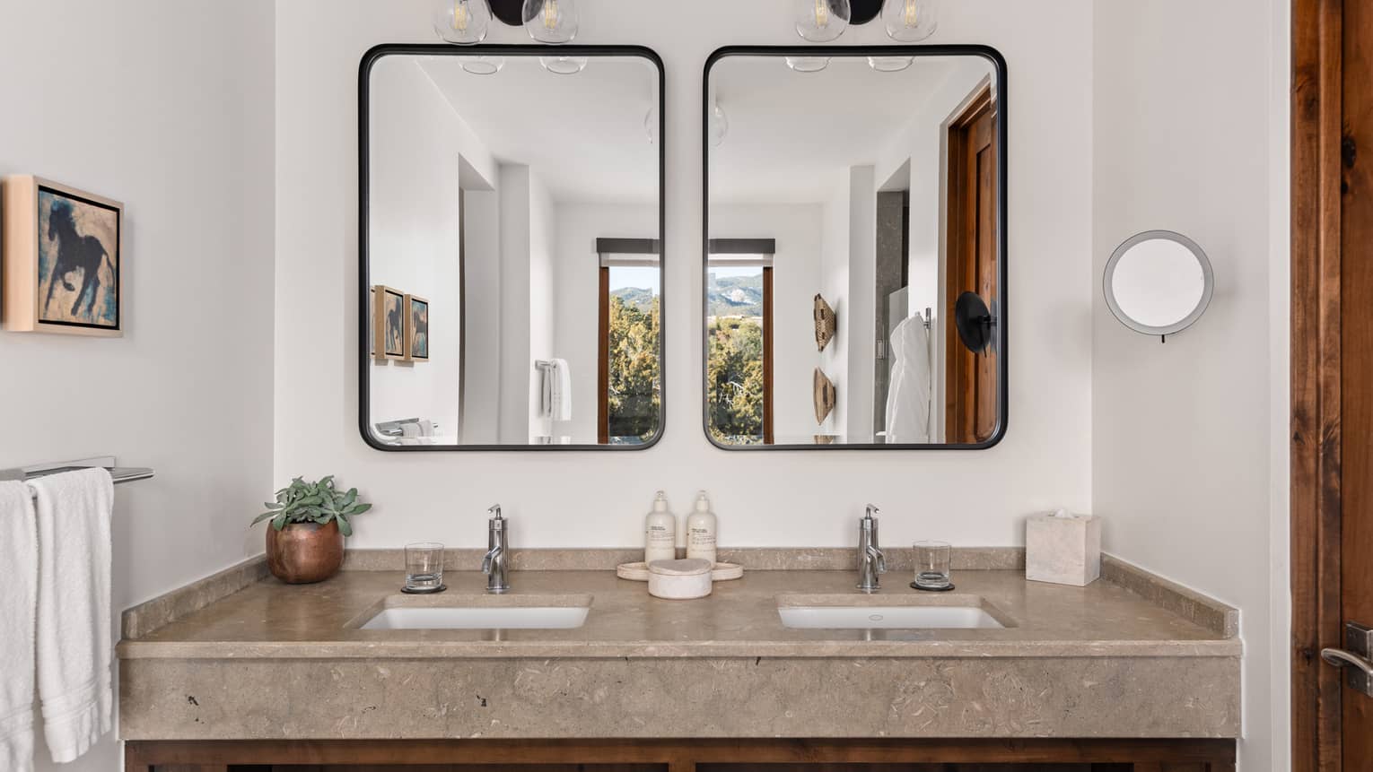 Bathroom with double vanity at Four Seasons Resort Santa Fe