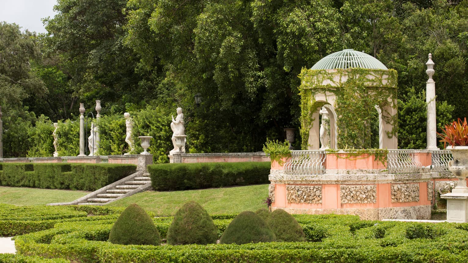 Vizcaya Museum garden with hedges, gazebo