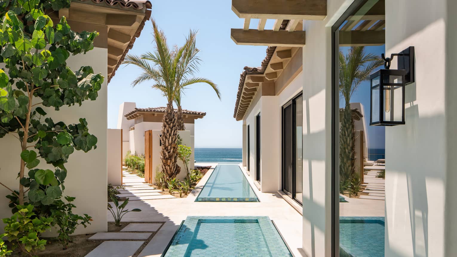Luxury oceanfront presidential suite outdoor corridor at Four Seasons Resort Cabo San Lucas at Cabo Del Sol