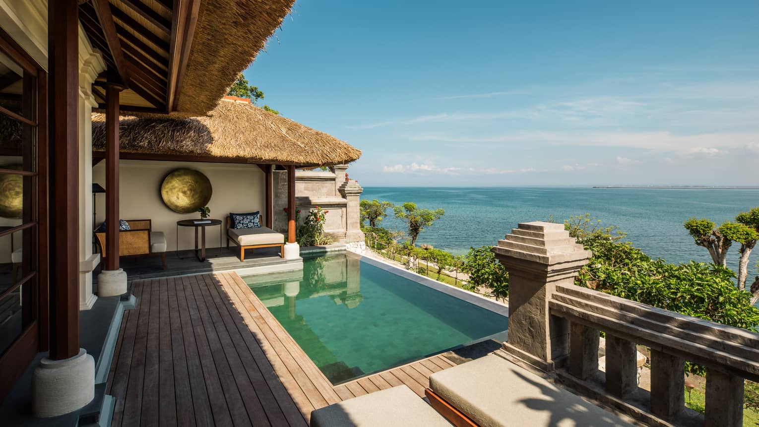 Premier Ocean Villa sunny patio with private swimming pool, large deck, brass art, ocean views