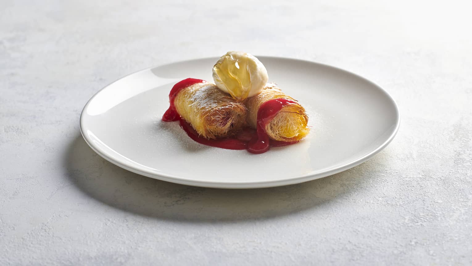 Kataifi with Berries, Honey, Greek Yoghurt Ice Cream