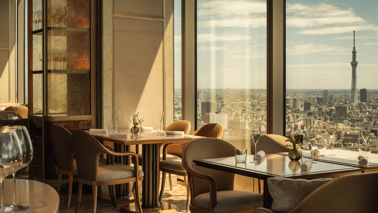 Hotel restaurant with floor-to-ceiling views of Tokyo