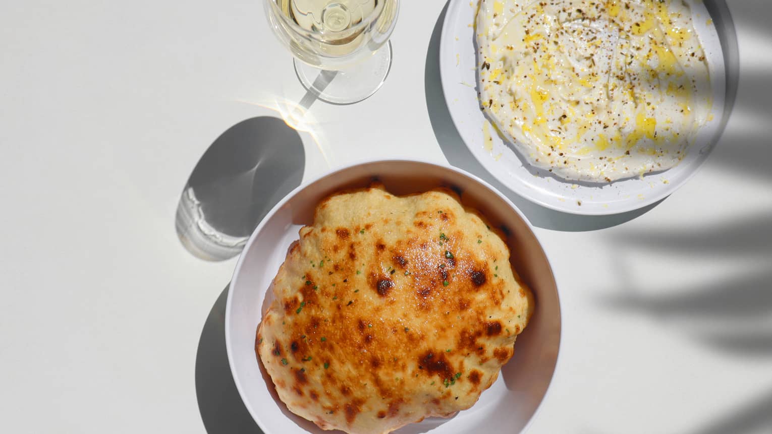 Food on white plates.