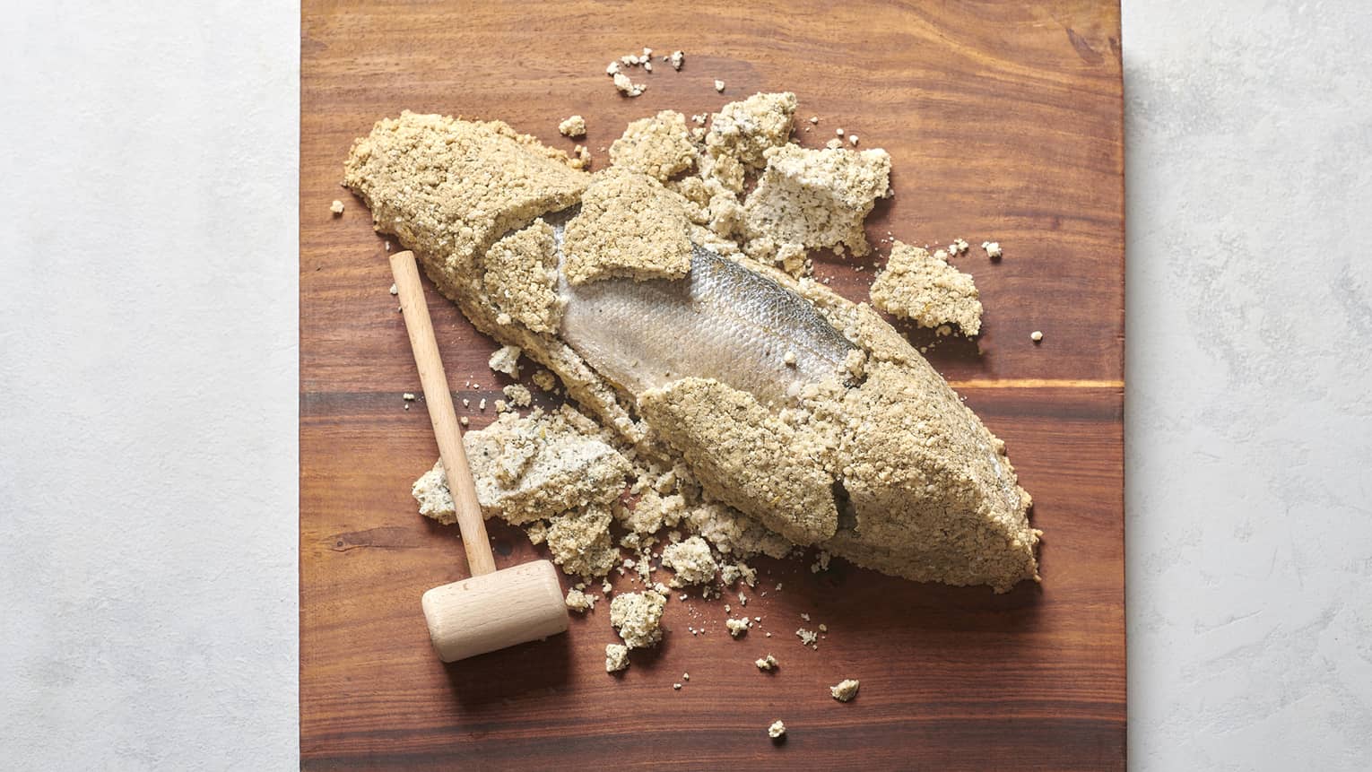 Salt-crusted sea bass