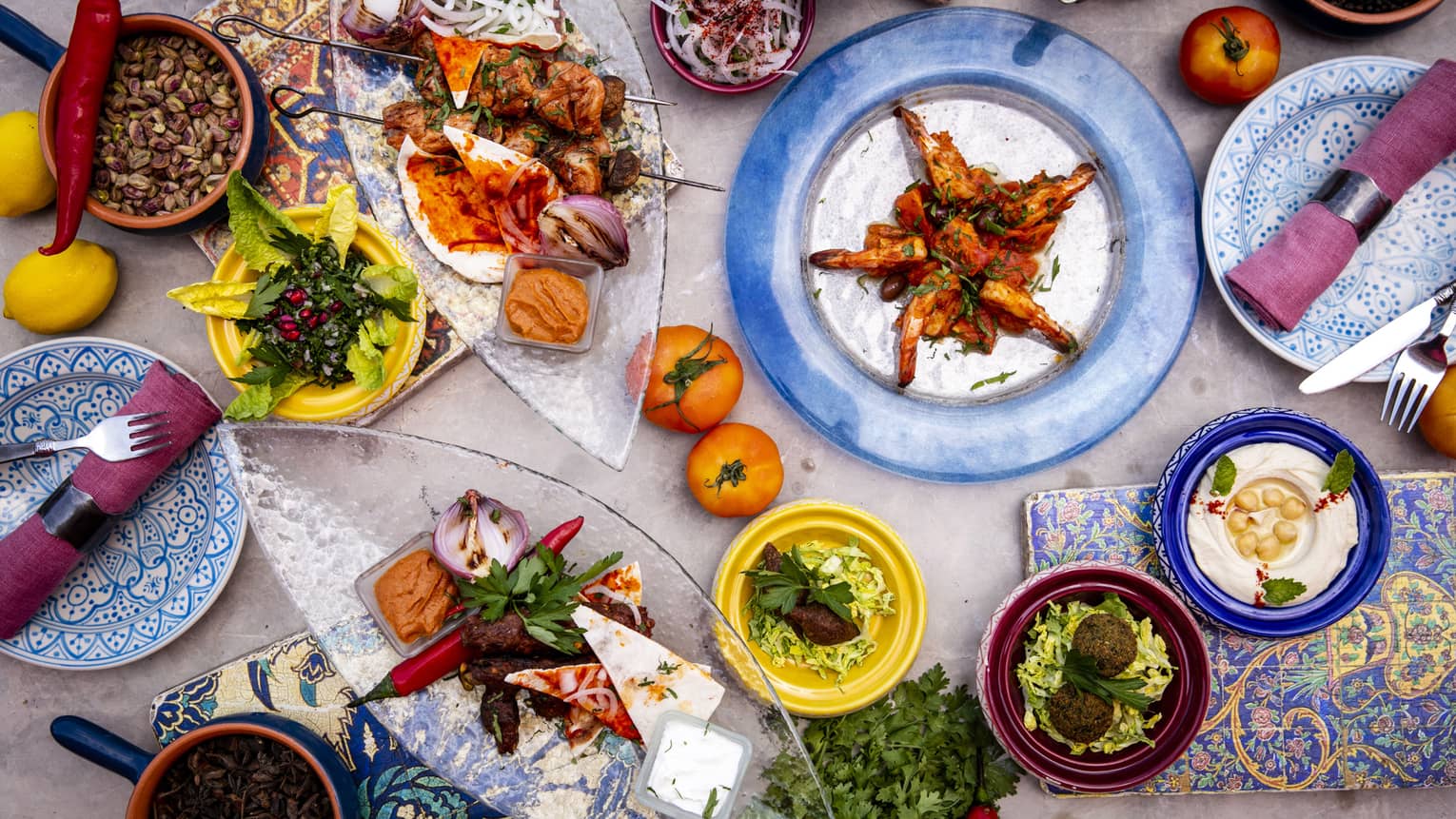 An aerial view of colourful vegetable dished at Al Barakat