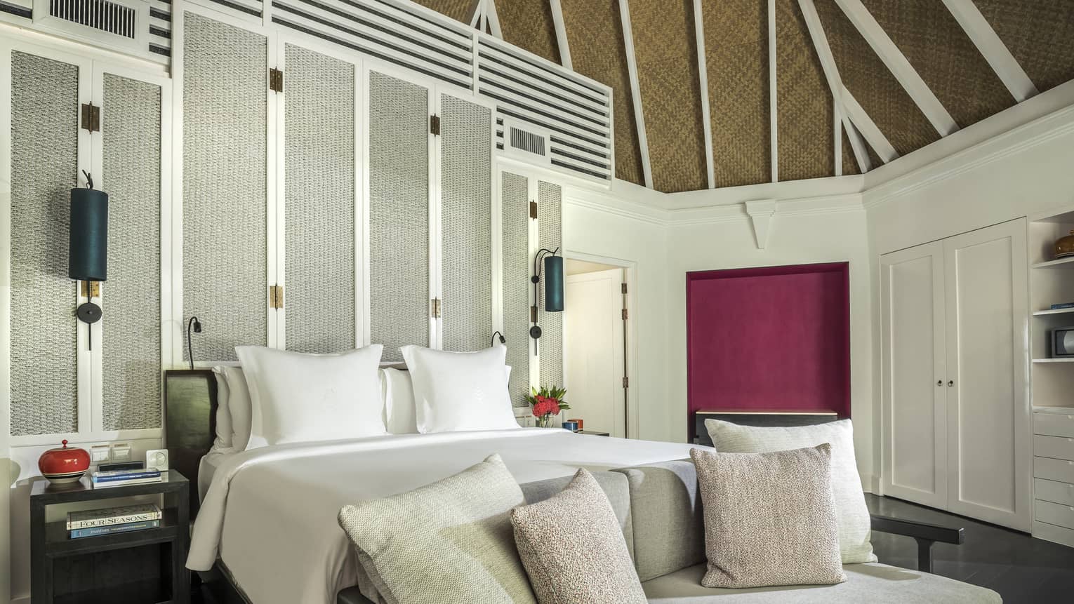 Luxury bed in two-bedroom beach pavilion bungalow