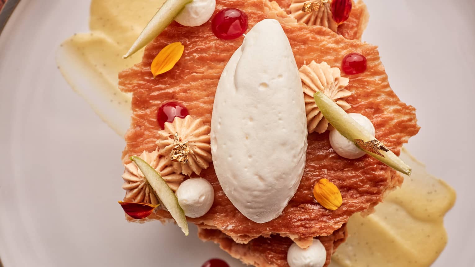 Dessert of a white plate.