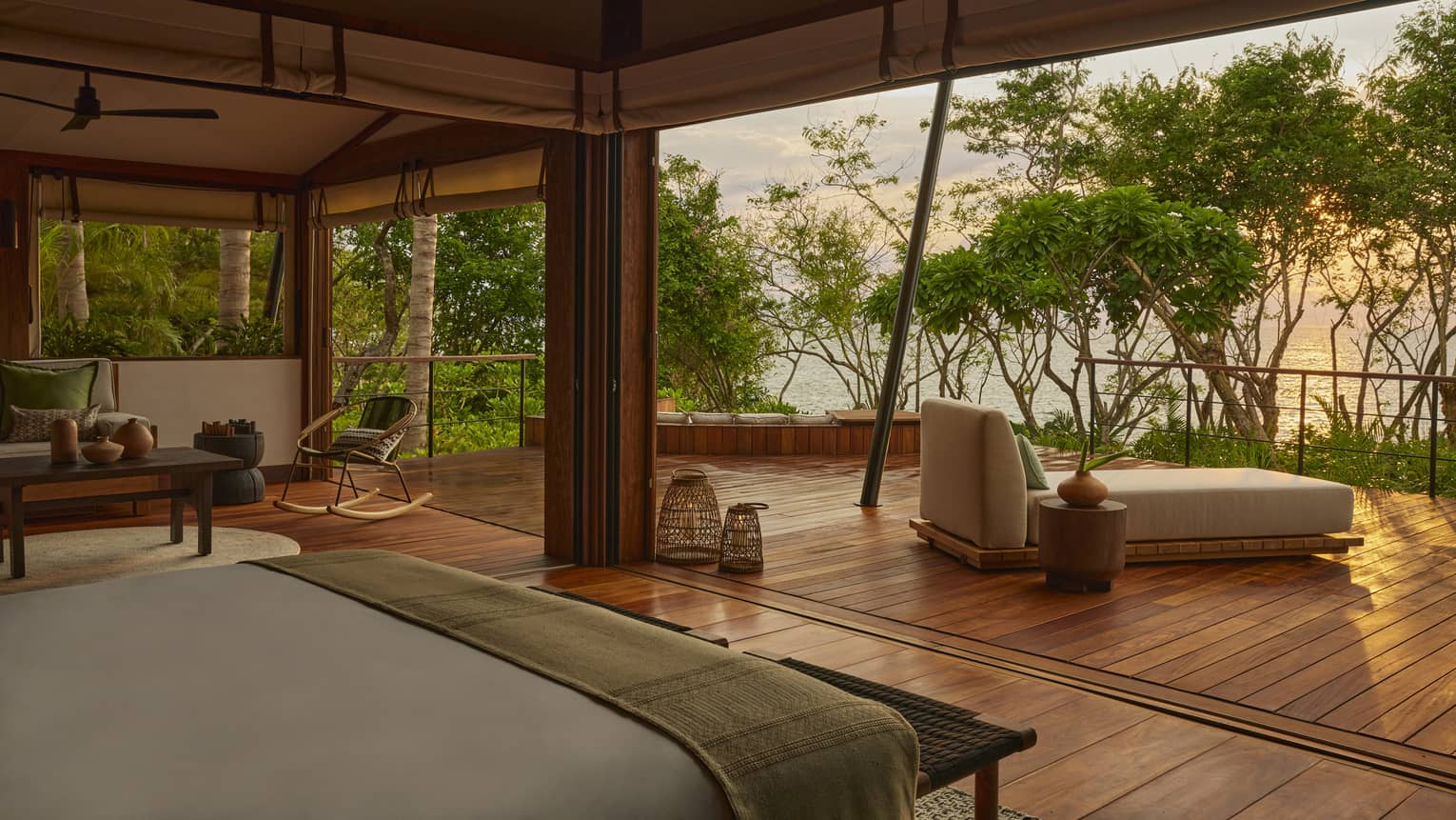 Luxury tent in tropical forest with ocean view