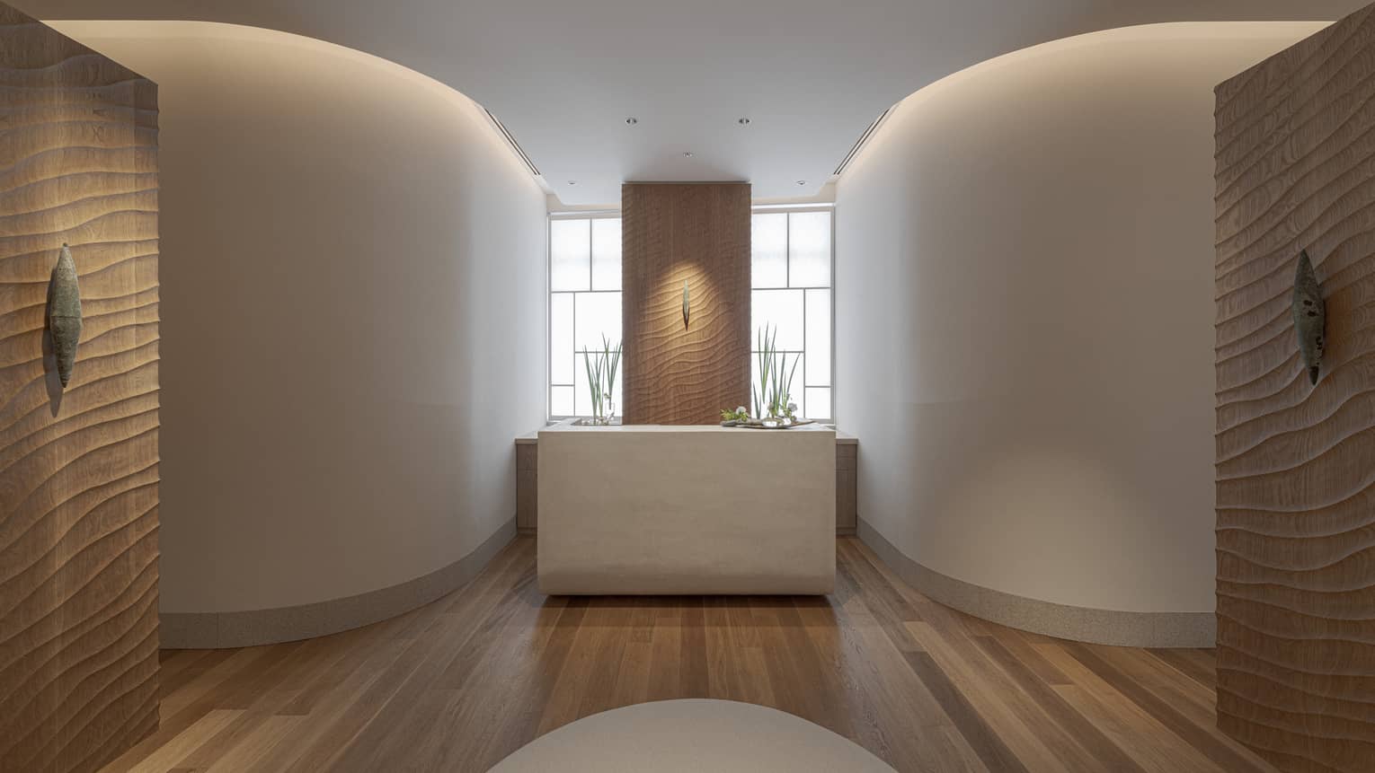 A modern, tranquil spa reception at Four Seasons Hotel Osaka