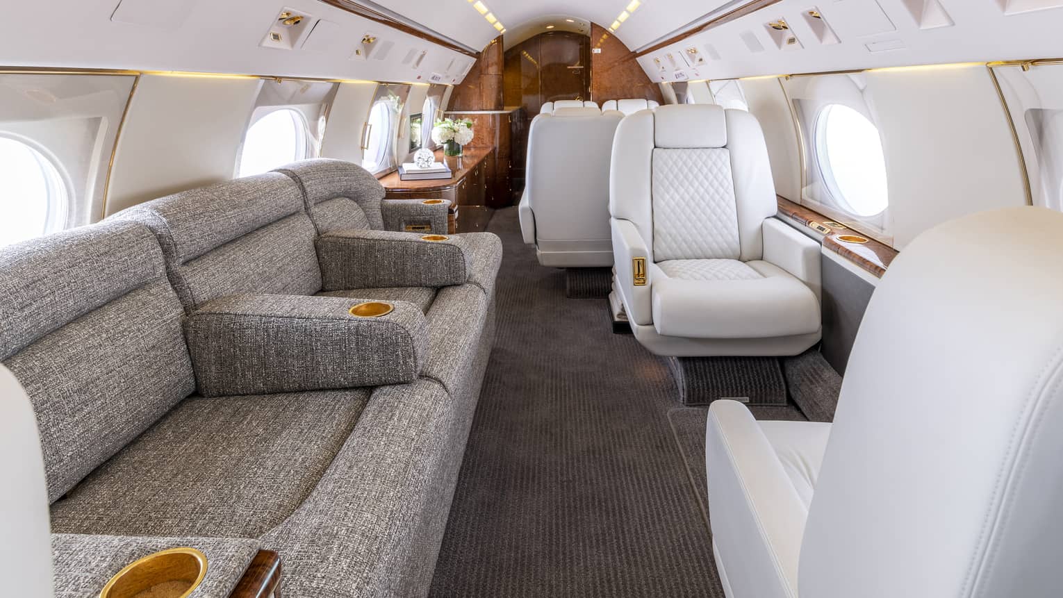 Jet Edge private jet luxury interior seats, sofa