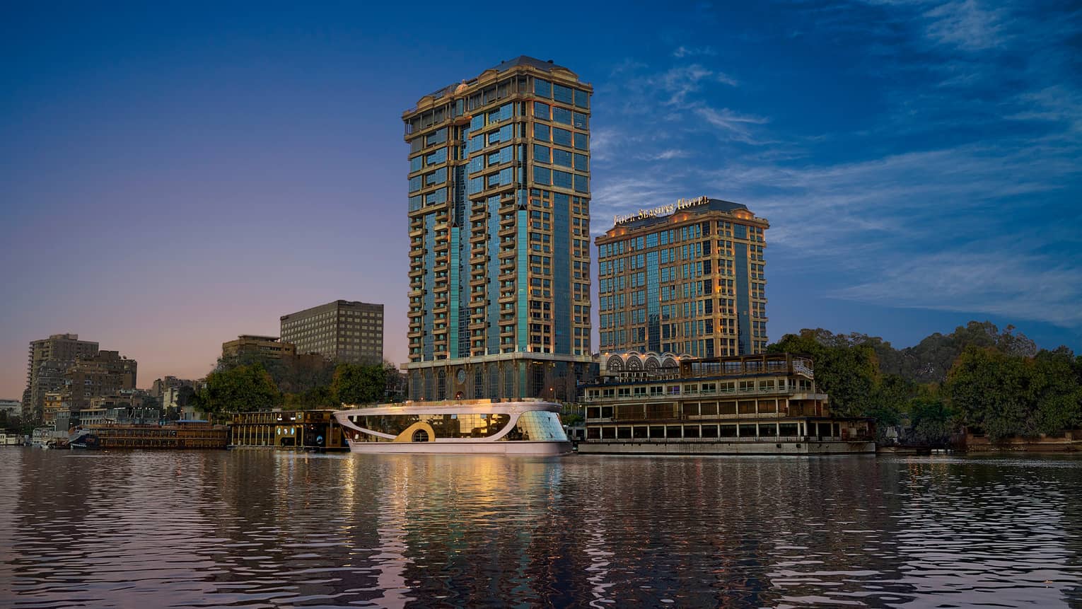 Cairo at the First Residence exterior illuminated at night