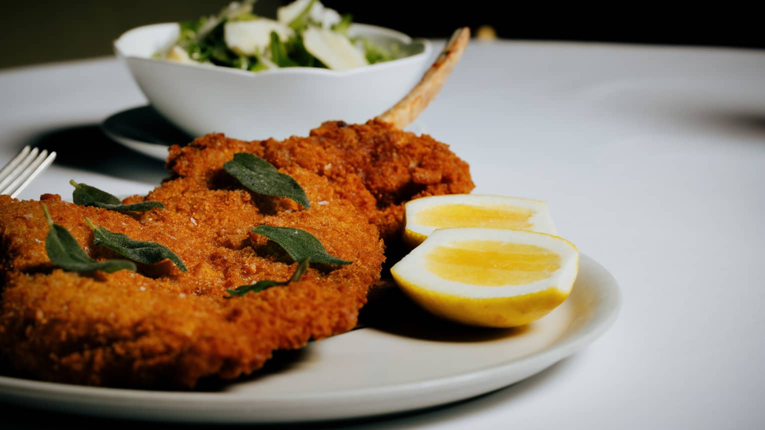 14 oz ?Limousin Milk Fed? veal Milanese served with organic rocket salad