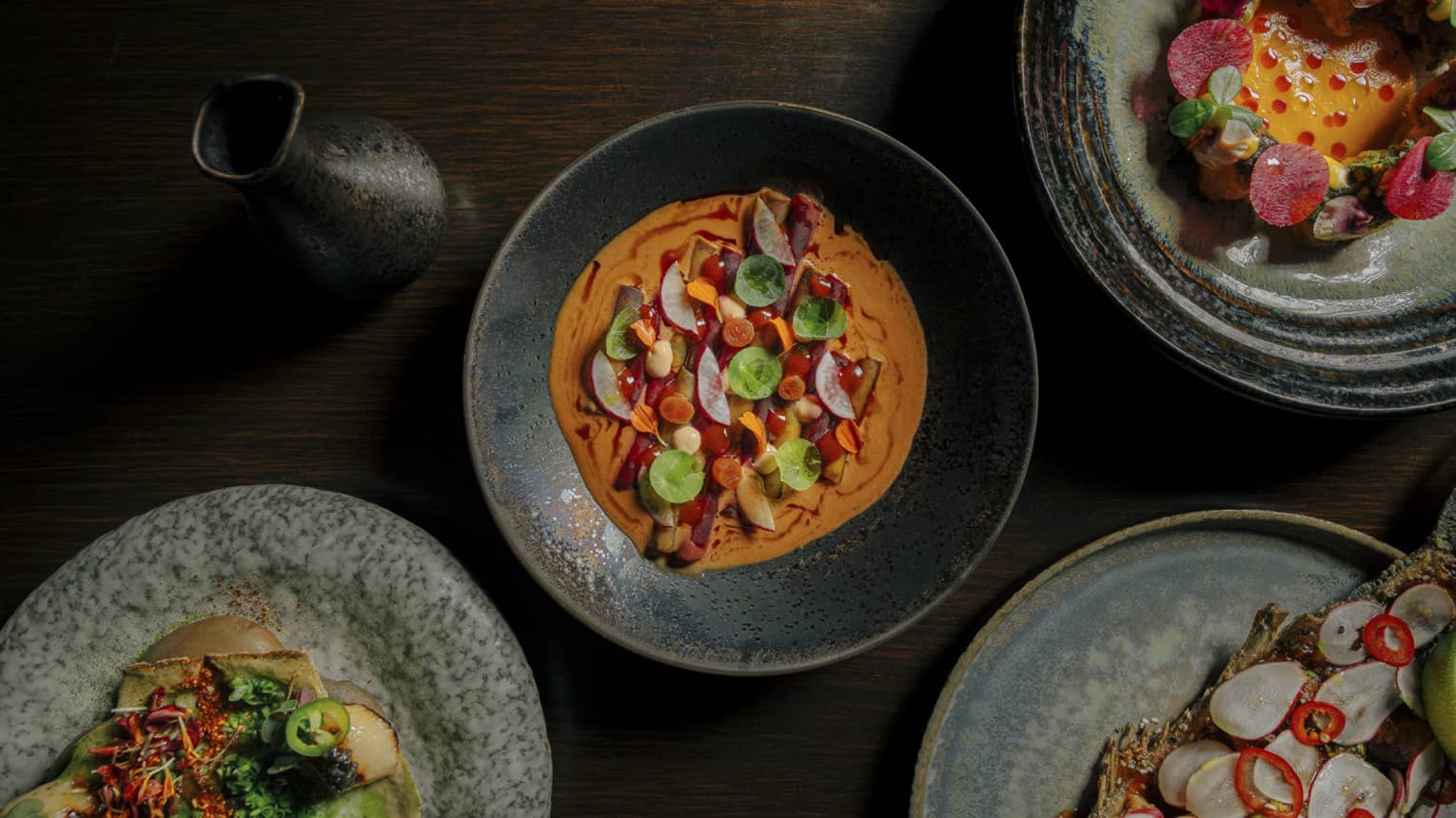 Colorful dish with moody lighting
